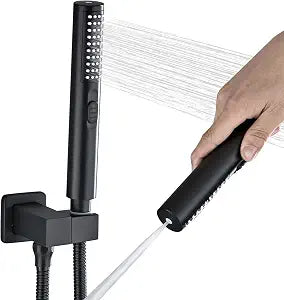 High Pressure Handheld Shower Head with Hose and Holder, Matte Black Cylindrical Hand Held Showerhead with Built-in Power Wash Spray, High Flow Wand for Bathroom