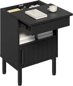 YATINEY Small Nightstand, Bedside Table with Drawer, Night Stand with Hidden Compartment, End Table for Bedroom, Black ET22BB