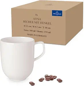 Villeroy & Boch Afina Mug with Handle, Premium Porcelain, Made in Germany, Dishwasher and Microwave Safe, 3.25 x 4in, Stackable, White