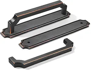 khtumeware 5 Pack 5 Inch Hole Center Oil Rubbed Bronze Cabinet Pulls with Backplate - Heavy-Duty Handles for Kitchen Cabinets - Solid Base Plate Hardware for Drawers