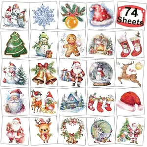 CHARLENT Glitter Christmas Temporary Tattoos for Kids,74 Individual Sheets