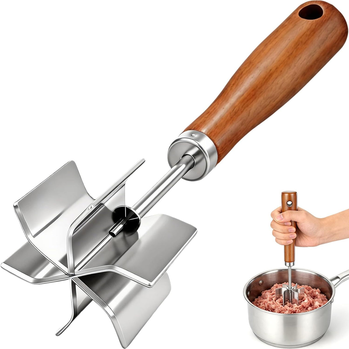 Stainless Steel Meat Masher: Ground Beef Chopper Hamburger Smasher Tool