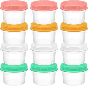 12 Pack Freezer Containers with Screw On Lids, 6oz Stackable Reusable Food Storage Container, Airtight Plastic Storage Containers with Twist Top Lids for Food Sauce Jello Soup