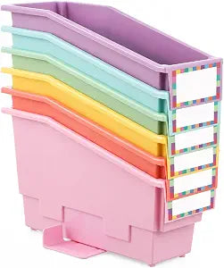 gisgfim 6 Pcs Non-Tip Book Bins with Stabilizer Wings (Pastel)
