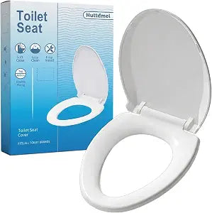 Elongated Toilet Seat 18.5", Soft Close, Top & Bottom Mount, Never Loosen