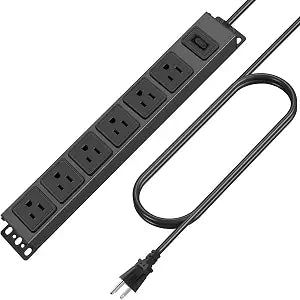 HHSOET 6 Outlet Magnetic Power Strip, 14AWG Extension Cord, 3Ft, Black, 1