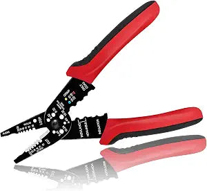 Heavy-Duty Wire Stripper, 8.27 Inch Multi-Purpose Crimper Tool with PVC Soft Handle, for Stripper, Cutter, Wire Splicer, Ideal for Electricians and DIYers, Black-Red