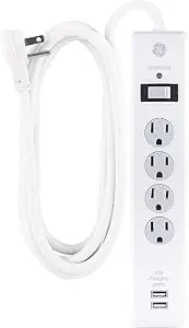 GE Surge Protector, 4 Outlets 2 USB Ports, Extra Long 8ft. Power Cord