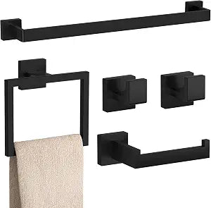 5-Pieces Matte Black Bathroom Accessories Set 23.6 Inch Towel Bar Set.