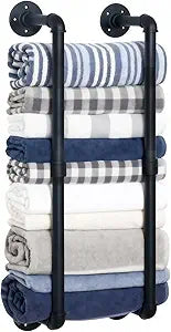 Industrial Pipe Towel Rack for Rolled Towels,Towel Rack for Bathroom,Wall Mounted Metal Towel Holders for Small Bathroom,Bathroom Organizer Storage,5.5" W x 30" H,Black