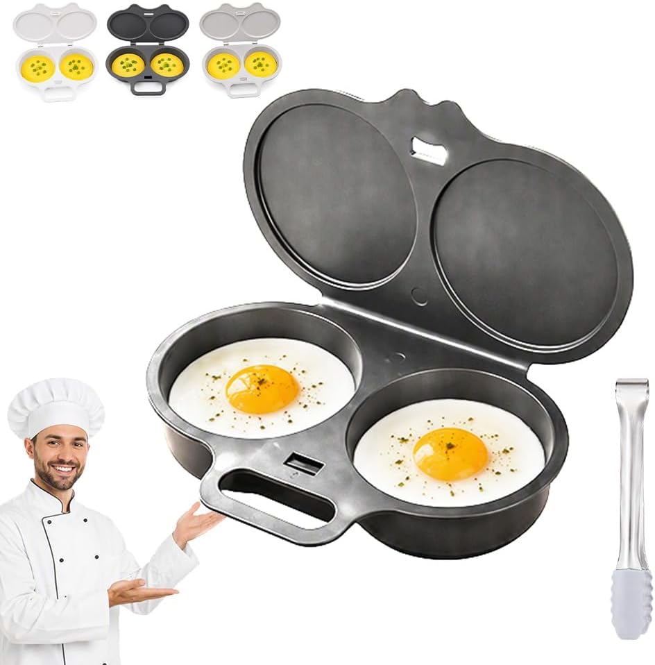 Dual Cavity Microwave Egg Poacher, 2-Egg Cooker with Lid & Handle (C)