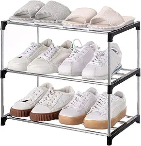 Stackable Small Shoe Rack, Entryway, Hallway and Closet (3-Tier, Black)