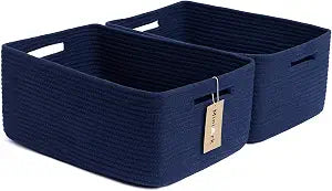 MiniArk Large Storage Baskets for Shelves, 17 x 13 x 7.5 Closet Organizers Bins for Clothes Blanket Towels, Baby Nursery, Toy Baskets Box, Woven Rope Baskets, 2 Packs Navy Blue