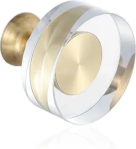 Guank 12-Pack 1-1/4-Inch White Cabinet Glass Crystal Brass knobs Brass Drawer Round Knobs Dresser Pulls, Gold Hardware Kitchen Closet knobs for Bifold Doors