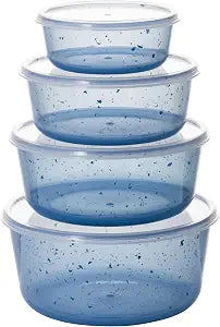4Pcs Stackable Plastic Food Storage Containers Plastic Bowls with Lids Set for Kitchen, Safe BPA Free Non Toxic Serving Bowl Bowls (0.9, 2, 2.8 & 4.2 Cups) Blue