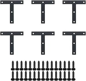 SAYAYO T Brace, 120x120mm (5" x 5") T Brackets Mending Plate Flat Repair Plates Joining Bracket Brace, Stainless Steel Matte Black, 6 Pcs