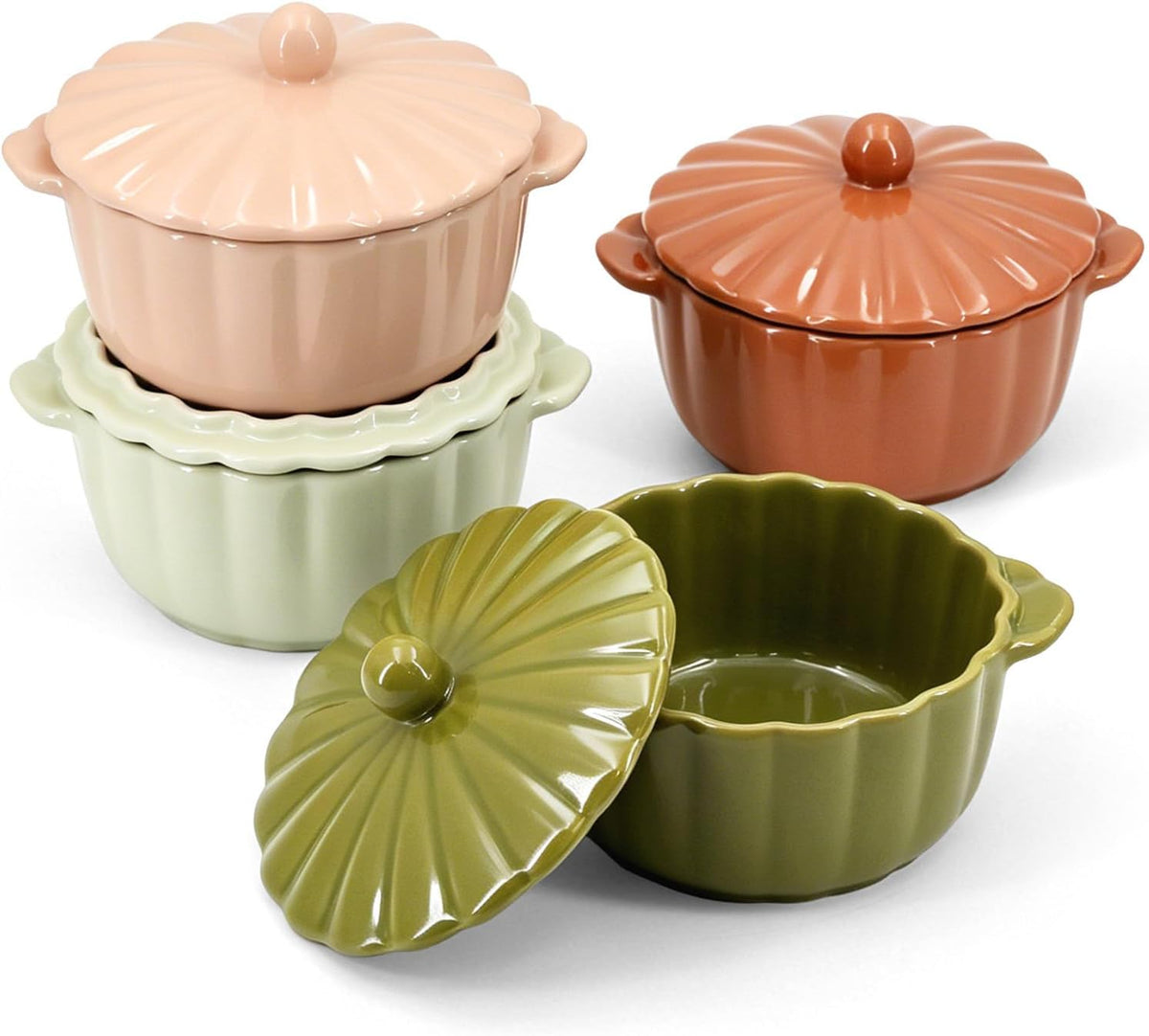Scallop Ceramic Mini Cocotte Set of 4 (Assorted Colors)