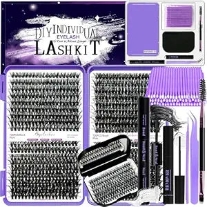 DIY Lash Extension Kit 840Pcs D Curl Individual Lash Clusters Eyelashes Extension Set with Mirror Lash Storage Box Lash Bond&Seal Glue Remover Tweezers Lash Brush Applicator