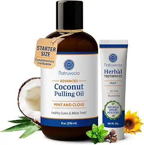 Natruveda Coconut Oil Pulling Oil ��� 8 oz, Extra Virgin Coconut Oil with Mint, Clove, Sesame & Sunflower Oils, Traditional Ayurvedic Oil Pulling Formula for Daily Use
