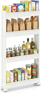 Giantex 4-Tier Slim Rolling Storage Cart, 5" W Narrow Slide Out Plastic Organizer Rack with Wheels, Mobile Utility Cart w/Shelving Unit for Kitchen, Bathroom, Office, Laundry Room