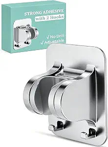 No-Drill Shower Head Holder with 2 Hooks, Chrome