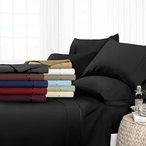 Elegant Decor 500 Thread Count Flat Sheet Set 3 Piece 100% Egyptian Cotton Sheets - Luxury Hotel Quality Long Staple Sateen Weave Breathable Cooling Sheet Set - Queen (Black)