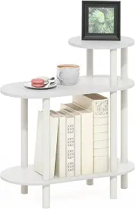Furinno Turn-N-Tube Side Table, 3-Tier Narrow Sofa End Table with Oval Shelf, Night Stand, Bedside Table, Toolless Assembly, for Living Room, Bedroom, White