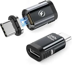 HanCenDa 240W USB C Magnetic Adapter 2Pack, 24Pins USB C 180 Degree Adapter with 40Gbps 8K 60Hz Video for Thundebolt 4 MacBook Pro/Air, Tablet, Laptop, iPhone 17/16/15