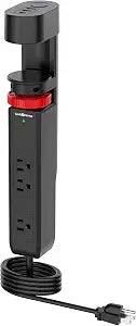 Link2Home Clamp-On Desk Power Strip, 3 Outlets, 3 USB Ports, 6 Ft. Cord