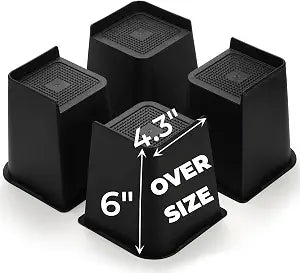 Hiceeden 4 Pack Heavy Duty Bed Risers, 6 Inch Lift Couch Furniture Risers, Bed Lifts Risers Raising Blocks Extenders for Table, Desk, TV, Supports Up to 4400 Lbs(Black, Trapezium)