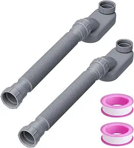 2 Pack Flexible Bathtub Drain Kit, 1-1/2 Inch Low Profile Flat P Trap, Expandable Freestanding Tub Drain Pipe for Space-Saving Installation (Gray)