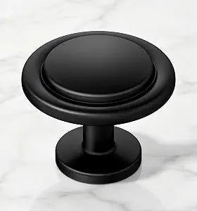 Veise Matte Black Round Euro Style Cabinet Knobs, 1-1/4 Inch, 30 Pack