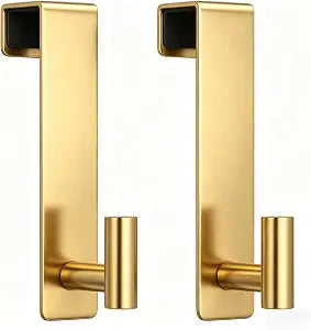 HUFEEOH Gold T-Shape Door Hanger for Towels and Coats, 1-3/4-Inch, 2-Pack