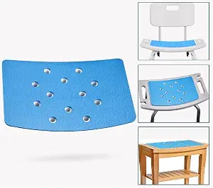 Shower Stool Cushion Non Slip Soft Pad with Holes, Grip Mat for Shower Chair Bath Seat, Adhesive Backing Anti Skid EVA Rubber, Shower Bench Curtain, 14 X 9 Inches