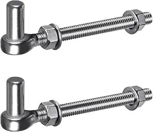 Insaga J Bolt Gate Hinge, 304 Stainless Steel Farm Gate Hinges, M12 x 6'' Gate Hinge Bolt 5/8'' for Chain Link Fence/Farm/Wooden Fence/Driveway, Supports up to 500lbs, 2pcs