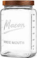 1 Gallon Glass Jar with Wooden Lid - Extra Large Mason Jar Wide Mouth with Airtight Wood Lid - Square Glass Storage Container with Measurement Markings for Flour, Sugar, Cookies & Pickling