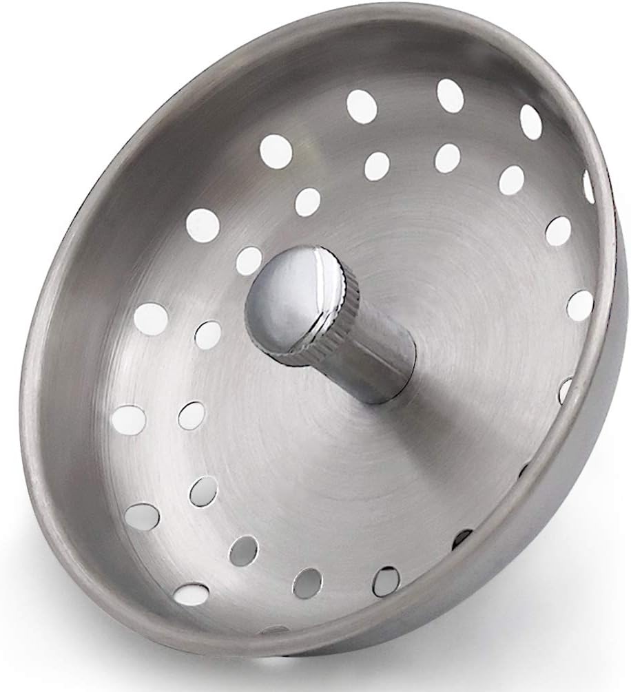 GZILA 2 PCS Kitchen Sink Drain Strainer Replacement for 3-1/2 Inch Standard Drain, Basket Rubber Stopper, 304 Stainless Steel Brushed Nickel Metal Knob