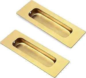 HOMOTEK 2 Pack 120mm Flush Sliding Closet Door Pulls, Recessed Finger Pulls for Sliding Barn Bypass Door Handles, Cabinet Drawer Rectangular Invisible Pull- Small Size 4.75 in, Brushed Gold