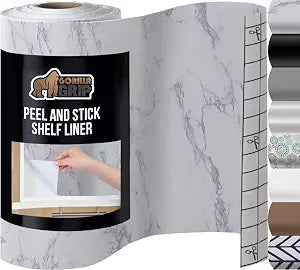 GORILLA GRIP Peel and Stick Paper, Cabinet Liner, 11.8"x20' White Marble