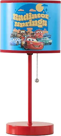Idea Nuova Table Lamp for Kids, Stick Lamp with Printed Shade & Pull Chain, Bedroom or Nursery Nightstand Lighting,Cars