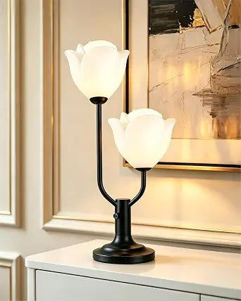 Lightdot Black Flower Table Lamp Dimmable Floral Modern Nightstand Lamp