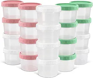 DEMORA 4 oz Small Plastic Containers with Twist on Lids [20 Sets], Stackable Little Food Storage Containers for Snack Lunch Meal Prep Salad Dressings, Freezer/Microwave/Dishwasher Safe, BPA Free