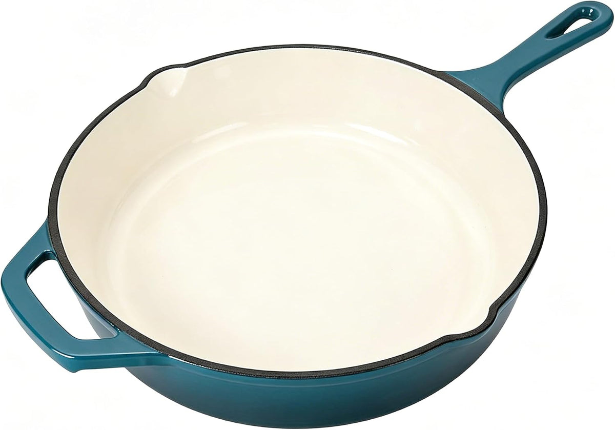 Enameled Cast Iron Skillet, Nonstick Frying Pan (Peacock Blue, 10 inch)