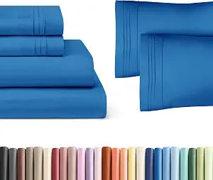 Royal Blue 4-Piece Sheet Set & Pillowcase Bedding Bundle (Queen Size) - Complete Queen Sheet Set & 2 Pillowcases with Deep Pockets up to 16 inches - Hotel Luxury Quality - Soft, Breathable and Cooling