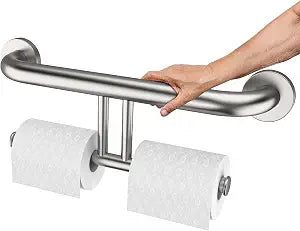 Brushed Nickel Handicap Grab Bar with Toilet Paper Roll Holder