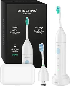 BRUSHMO E-Series Rechargeable Electric Toothbrush, 3 Modes, 2 Brush Heads
