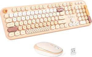 MOFII Wireless Keyboard and Mouse Combo - Pale Coffee Full Sized Plug and Play Colorful Computer Keyboards - 104 Keys Round Keycap USB 2.4G Cute Keyboard for Windows/Laptop/Mac/Desktop/PC