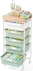 APEXCHASER Utility Cart with 5 Drawers, Art Cart for Teacher Kid, Green