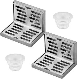 Pair of 304 Stainless Steel Wall Side Floor L-Shaped Drain Shower Balcony Wall Corner Floor Drain L- Shaped Horizontal Drainage for Bathroom Kitchen, 4 Inch Length