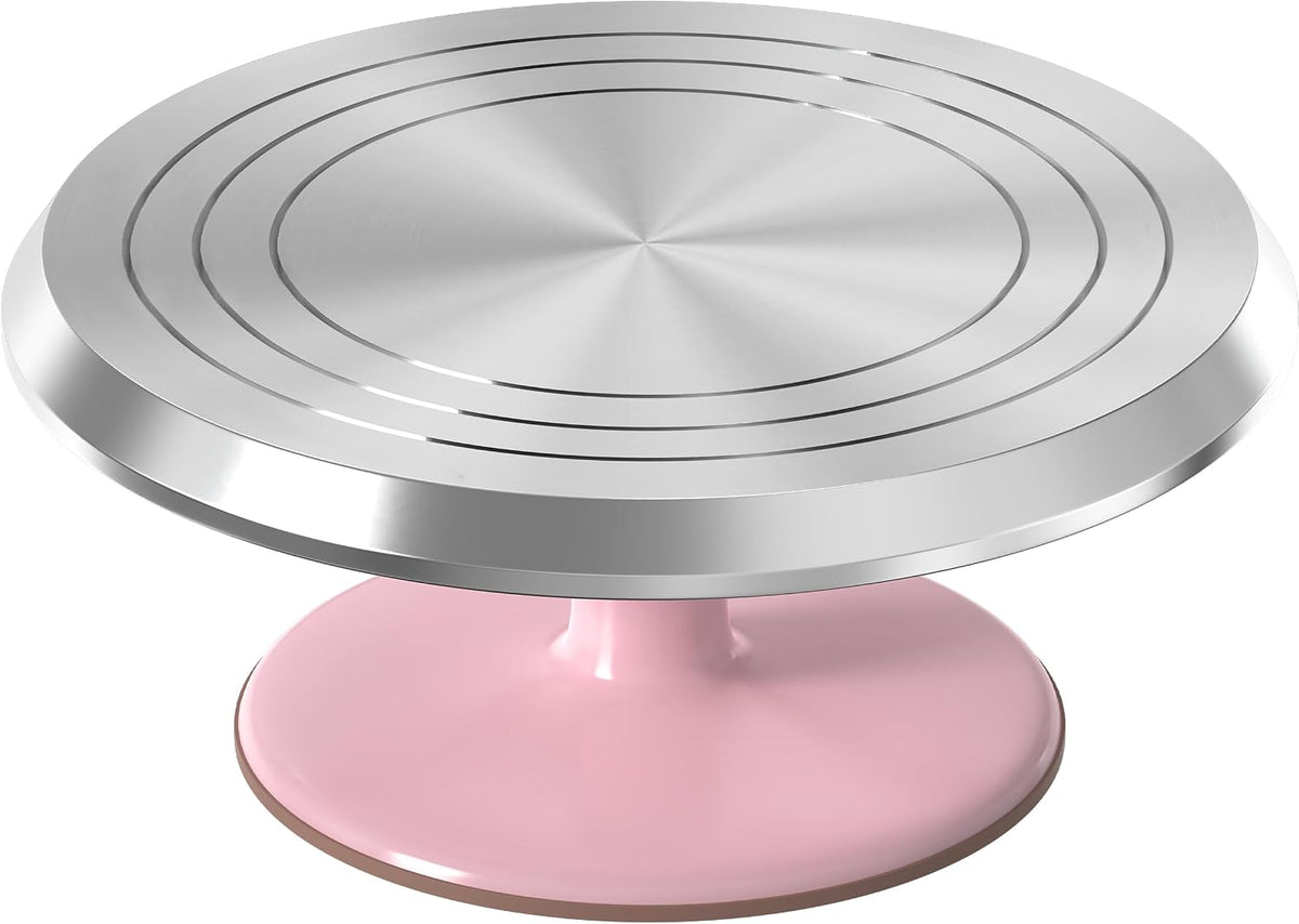 Riccle 12 Inch Pink Aluminum Alloy Revolving Cake Stand for Cake Decorating